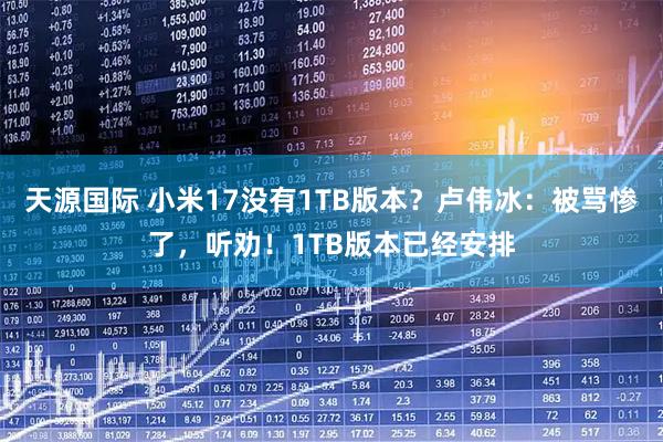 天源国际 小米17没有1TB版本?卢伟冰:被骂惨了,听劝!1TB版本已经安排